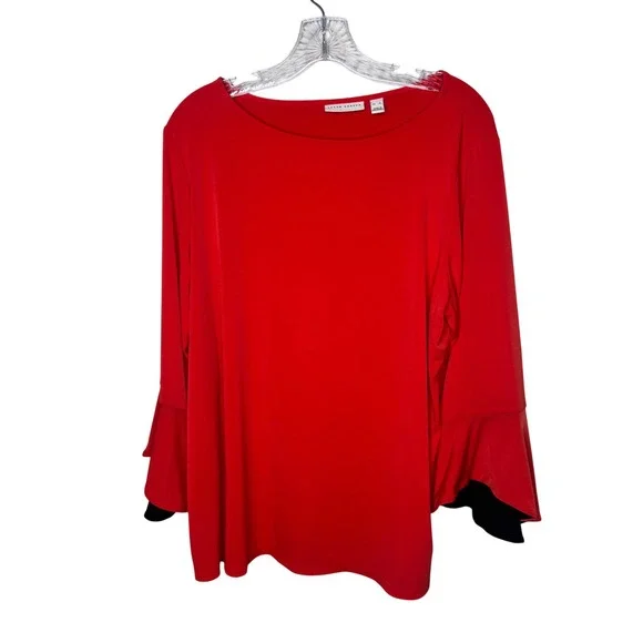 Susan Graver Red Bell Sleeve Boat Neck Top XL Women's - Picture 1 of 7